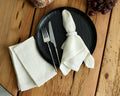 Beaune Linen Table Napkin White with Lines Pattern Set