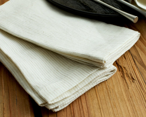 Beaune Linen Table Napkin White with Lines Pattern Set