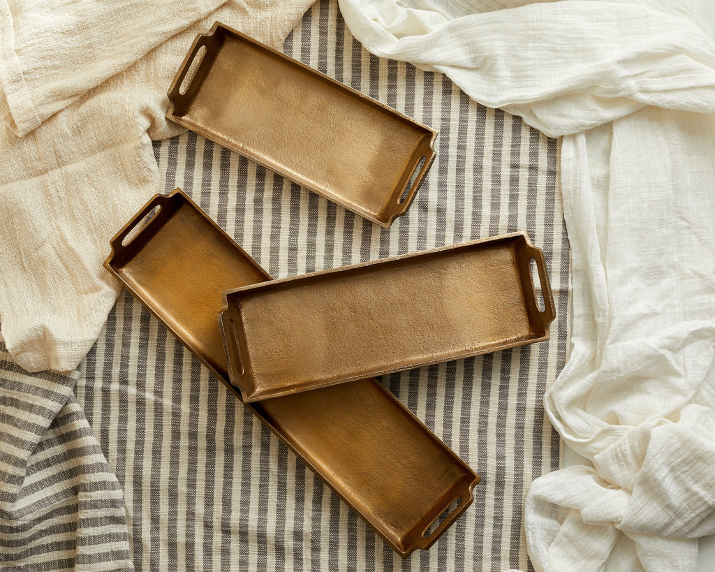 May Gold Serving Tray Set – Rectangular Trays with Handles