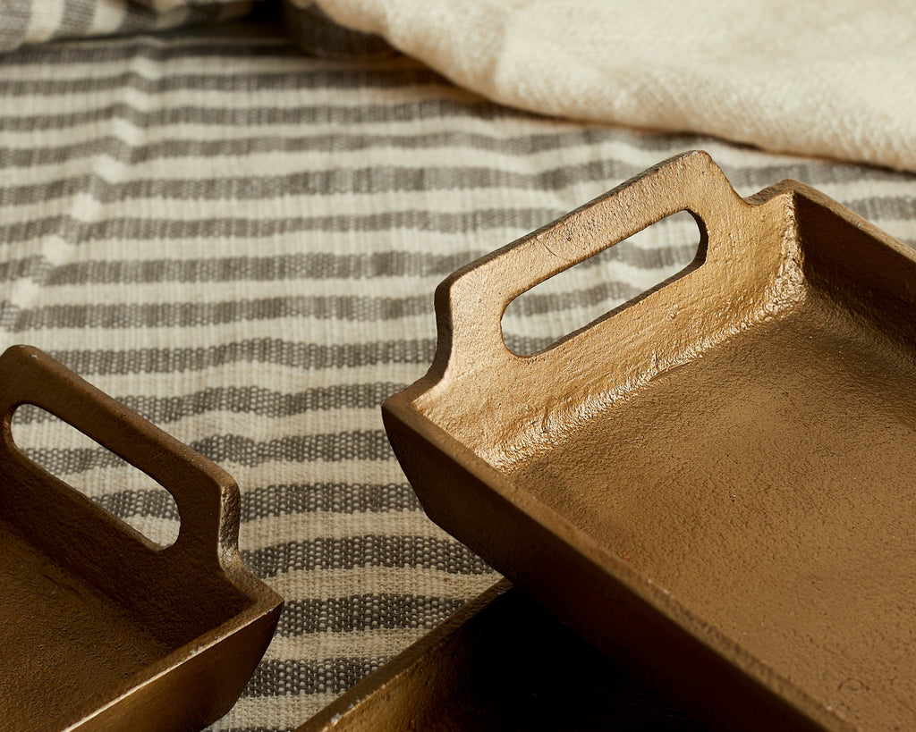 May Gold Serving Tray Set – Rectangular Trays with Handles