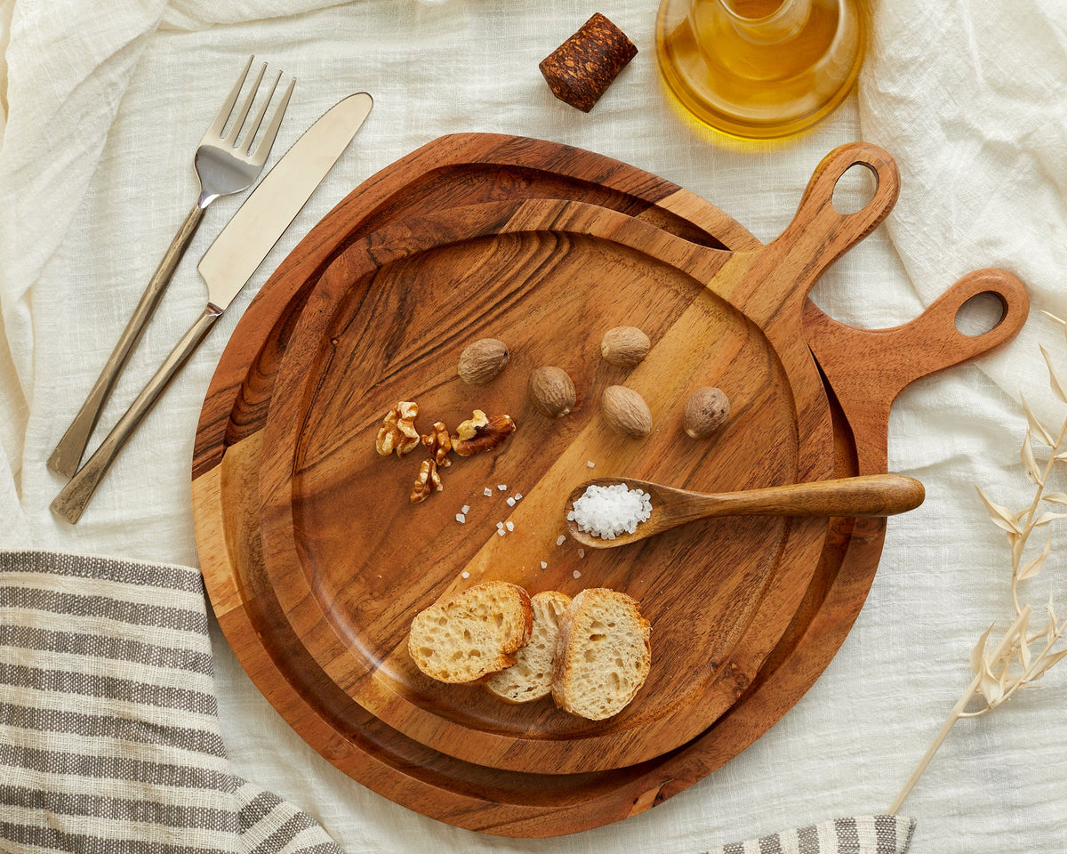 Alma Round Wooden Cheese Board Set – Black with Serving Tools